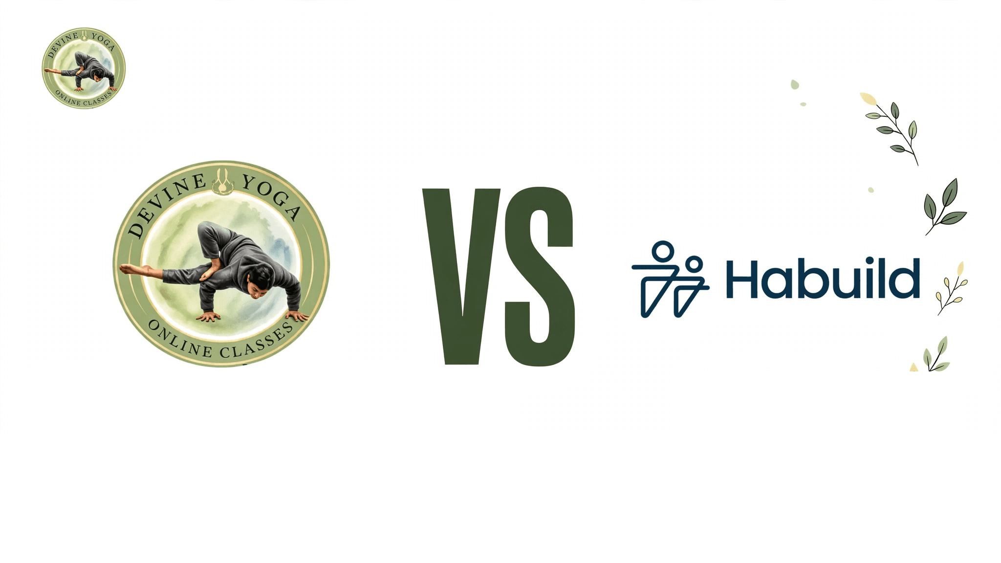Devine Yoga Online vs Habuild - Devine Yoga Online Classes logo on the left and the Habuild logo on the right, separated by a large VS